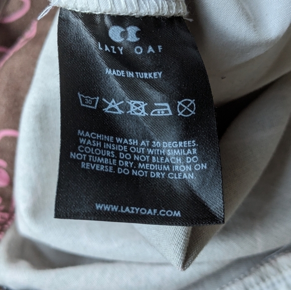 Lazy Oaf Spellout Mushroom People Taper Leg Pants Brown Pink Size US 8 - Picture 8 of 10